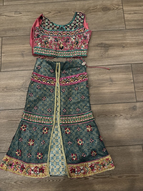Girls Pink And Green Lengha - Unbranded - Size 16