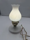 Vintage Milk Glass Hurricane Hobnail Table Boudoir Accent Lamp Ring Tray Cottage