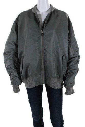 IRO Jeans Womens Full Zip Ruched Sleeve Distressed Bomber Jacket Gray Size 38 - Bild 1 von 6