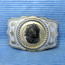 Native Indian Chief Headdress Belt Buckle Western Cowboy Cowgirl Vtg 80s.TYC342