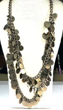Charming Charlie Necklace Brass Coin Heavy Multi Chain Strand Lot 83A