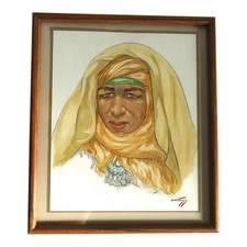 Hans Kleiss Mid-Century Moroccan Woman Portrait Painting 
