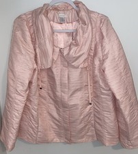 Chicos Jacket Collared Drawstring Zip Front Textured Lined Size 3 Pink EUC