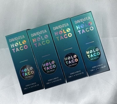 New Holo Taco x DAVIDsTEA Nail Polish Set Multicolor Teal Grey Holographic 4pcs 