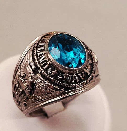 VINTAGE UNITED STATES NAVY LARGE STERLING SILVER  MEN'S  RING  SZ 12.5