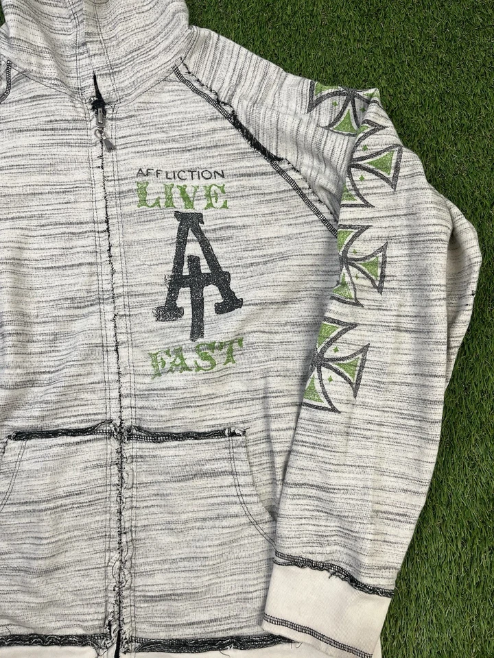 Affliction Reversible Hoodie Sz Large Skull Zip Up Sweater Y2K Vtg - Image 4 of 4