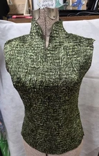 Y2K Crinkled Tank Top:  Dark Green Mock Neck, Casual Corner Annex