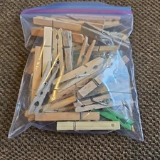 Vtg Wood & Spring Clothes Pins Clothespins Crafts Lot of 32 ~ 30 Wood 2 Plastic