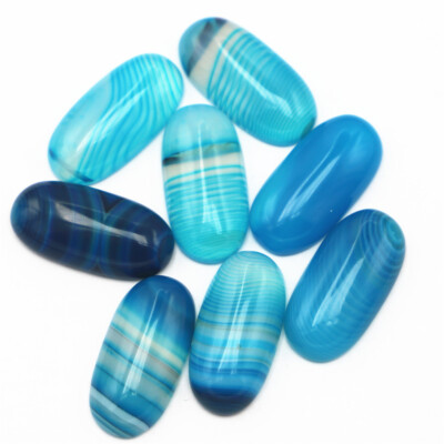 Wholesale 20pcs/lot Natural Blue Stripe Onyx Stone Oval Cab Cabochon No Hole