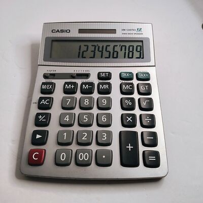 Casio Solar Desk Calculator DM-1200TEV 12 Digits Large Keys - Tested & Working!