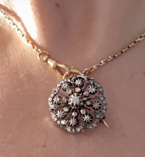 ANTIQUE • Georgian French 18k Gold w/ Silver & Old Cut Diamonds Starburst Brooch - Picture 3 of 8