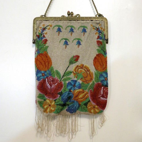 Bolso de mano vintage con micro cuentas victoriano alrededor de 1900 - Imagen 3 de 8