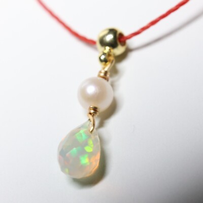 Halskette gold gold filled gewachster Garn Edelstein feiner Opal Süßwasserperle