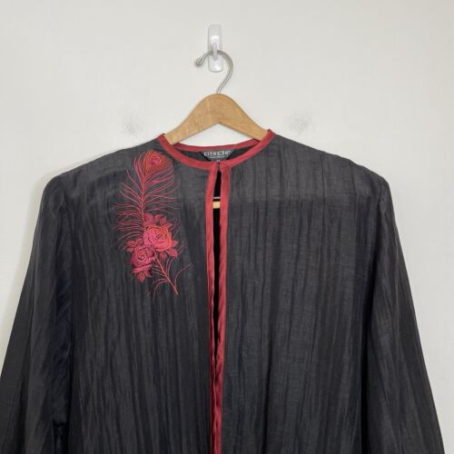 CITRON Santa Monica Black Linen Silk Kimono DusterJacket Embroidered Asian 3X - Picture 6 of 22
