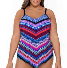 Trimshaper Slimming Control Tankini Swimsuit Top Plus Size 24W New