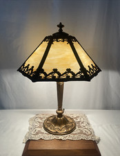 RESTORED Antique Vtg Pittsburgh Slag Stained Glass Table Lamp Handel Tiffany Era