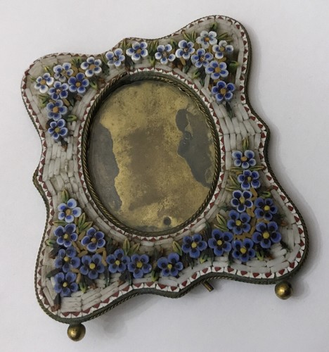 VINTAGE SMALL MICRO MOSAIC MICROMOSAIC GILT PICTURE PHOTO FRAME FORGET ME KNOTS - Picture 3 of 12