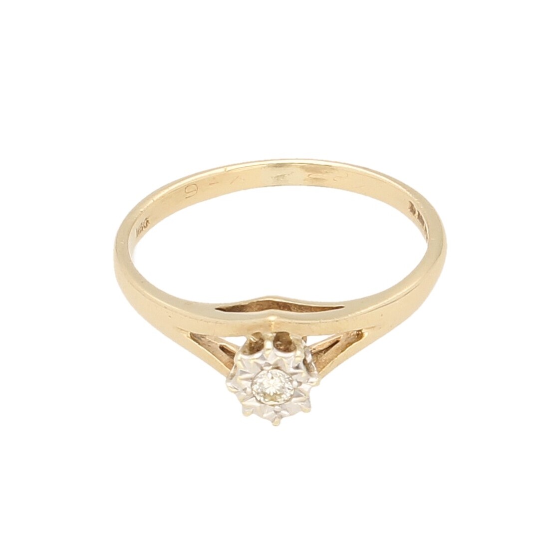9Carat Yellow Gold 0.05ct Diamond Solitaire Ring (Size O) 5mm Head