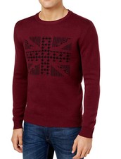 New Ben Sherman Men's Union Jack Jacquard Crew Neck Wine Sweater XXL