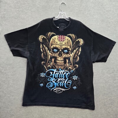 187 Inc Men Shirt 2XL Black Tattoo Your Soul Skullcandy Diamond Ink Graphic Tee
