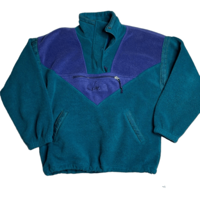 Rare 90s Vintage Retro EMS Color Block Fleece Pullover teal and 