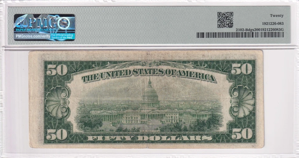 United States Of America, 50 Dollars, 1934, VF, Fr.2102-Bdgs Dar Green - Image 2 of 2