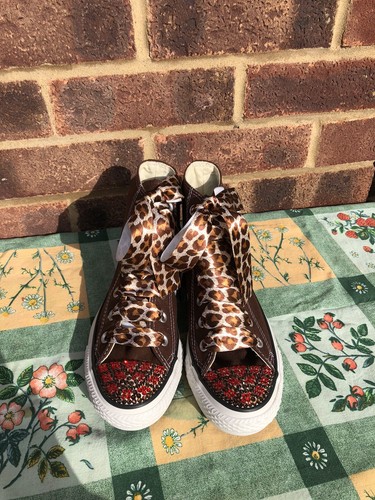 Blinged Swarovski Crystal Hi Top Converse Leopard Details Size 4 uk - Picture 4 of 12