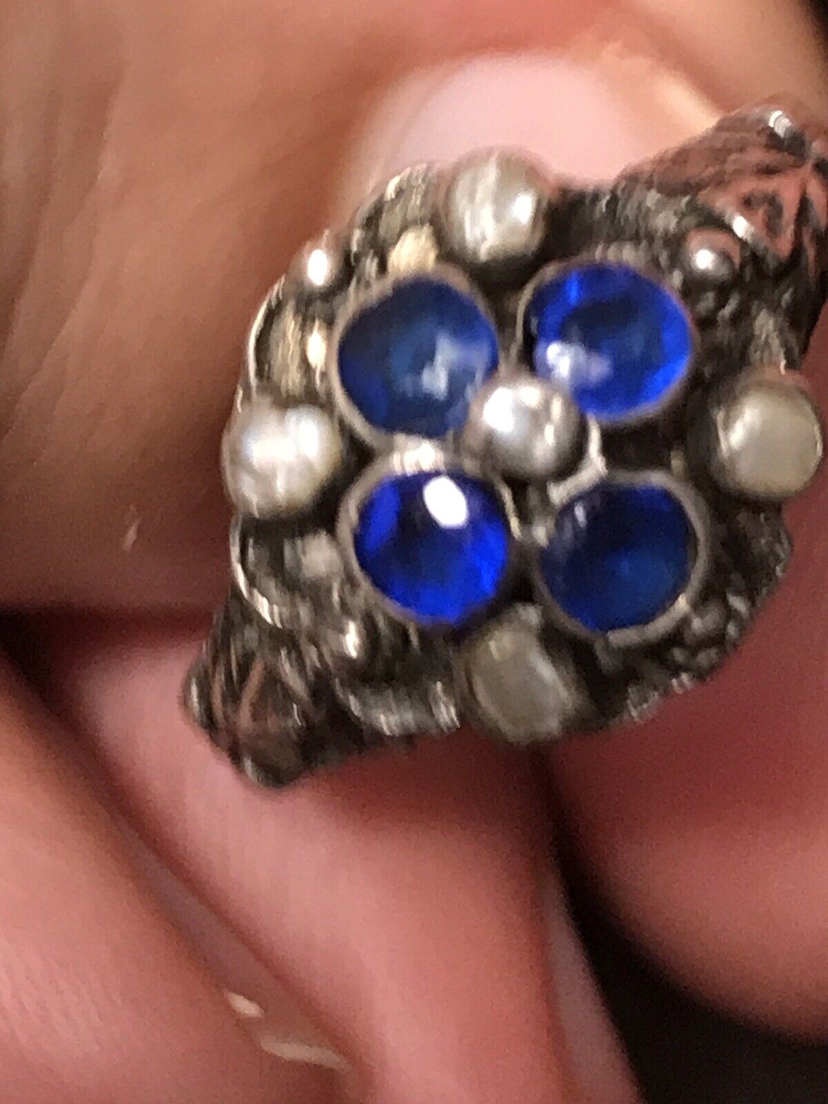 Victorian Austro Hungarian Ring Pearl  Sapphire B… - image 14