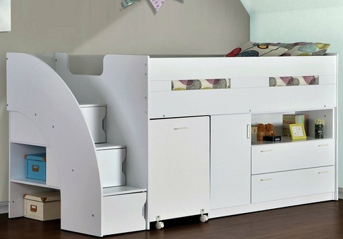 Mid Sleeper Cabin Bed With Storage Stairs - Desk Drawers New Childrens Beds - Picture 4 of 16