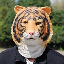 Tiger Realistic Mask Cosplay Scary Halloween Latex Helmet Masquerade Prop