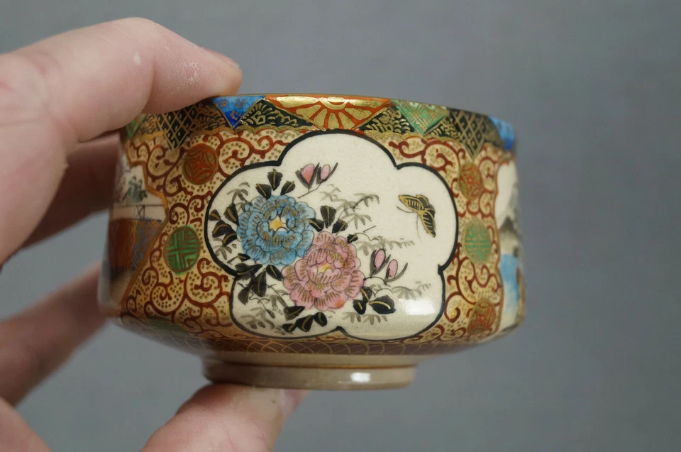 Antique Satsuma Meiji Hand Painted Japanese Aesthetic Style Tea Cup & Saucer - Image 3 of 4