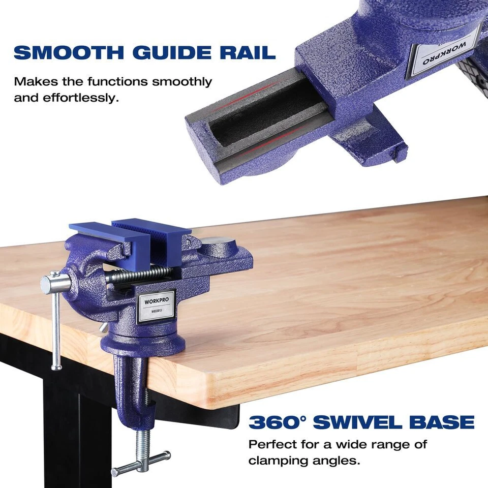 WORKPRO Bench Vise Universal Table Vise 360° Swivel Vice Bench Clamp 2.5" Jaw US - Image 3 of 4