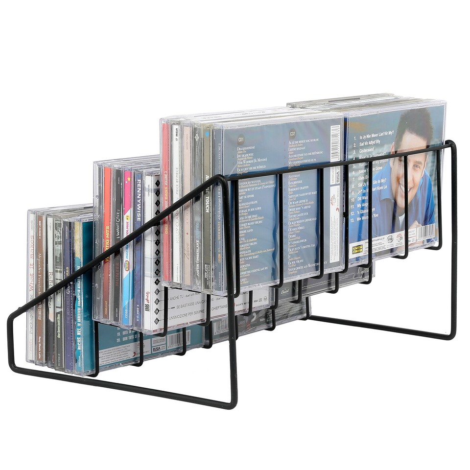 Matte Black Metal Wire CD Holder Storage Stand, 3 Tier Media Jewel Case ...
