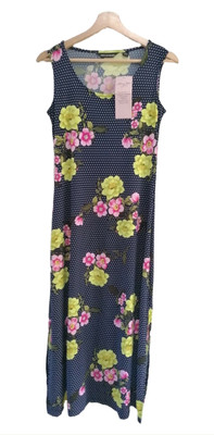 nina leonard miracle matte jersey ruffle neck maxi dress black multi  large size (265577709561),