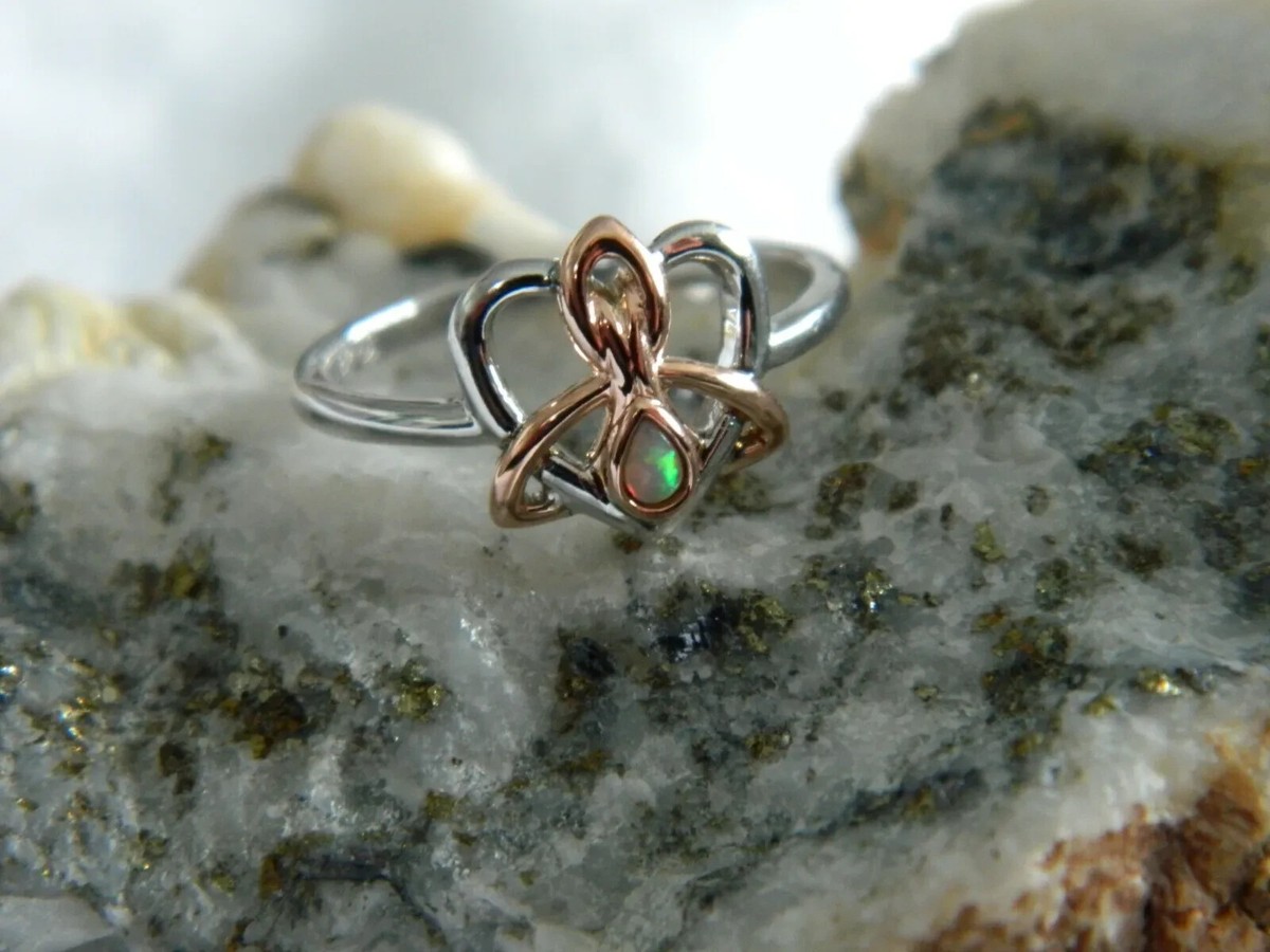 Welsh Clogau Sterling Silver 9ct Rose Gold Dwynwen Opal Ring size O