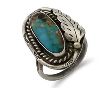 Navajo Handmade Ring 925 Silver Natural Turquoise Signed Jason Livingston C.80's