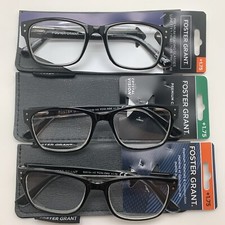 "3 PAIR" Foster Grant Tristan Black  1.75 Reading Glasses READERS
