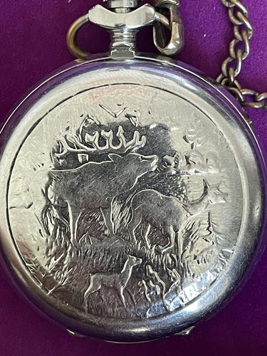 USSR Rare Soviet mechanical pocket watch Molnija Hunting Deers Made In USSR - Picture 2 of 13