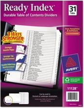 1-31 Table of Contents Dividers Ready Index Avery Customizable 31 Tabs 11128 NEW