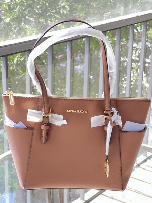 Michael Kors Charlotte Top Zip Tote Shoulder Bag  Luggage Saffiano Leather