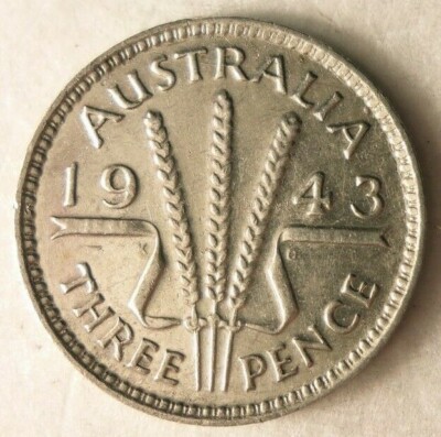 1943 AUSTRALIA 3 PENCE - Excellent Coin - Free Ship - Premium