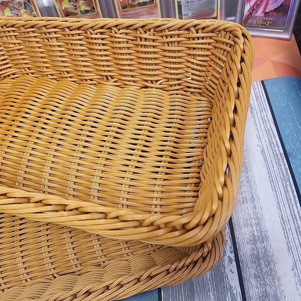 TWO Wicker Serving Tray Basket Rectangular 12" x 8" x 3" in Tan NEW! (Plastic) - Image 2 of 4