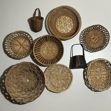 Vintage 9 Pc BOHO Bohemian WICKER BASKET Wall Art Decor HANGING SET Rattan LOT