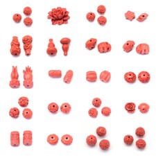 100pcs Carved Cinnabar Beads Charms Loose Spacer Beading Pick Shape FireBrick