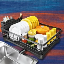 Dish Drying Rack Black - Large Dish Drainer Rack with Removable Utensil Holder