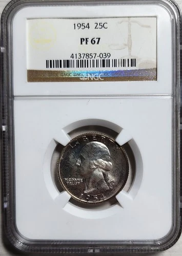1954 NGC PF 67 Washington Quarter Proof PR 25C Toned Obverse and Reverse (M213)
