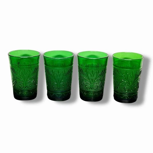 Anchor Hocking Forest Green Sandwich Tumblers Set of 4 Vintage 9oz Glasses