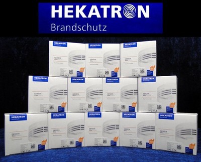 12x HEKATRON GENIUS Plus Edition Rauchmelder, NEU, 10-Jahres Batterie & Klebepad