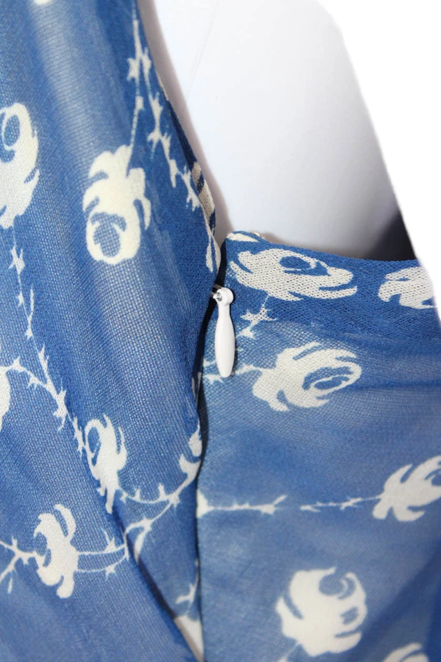 Vestido Ralph Lauren Etiqueta Negra Mujer Seda Estampado Floral Línea A Azul Blanco Talla Foto 4 de 4