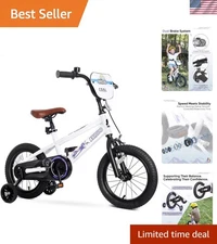 Beginner-Friendly 14-16 Inch Kids Bike w/ Training Wheels & Hand Brake - White